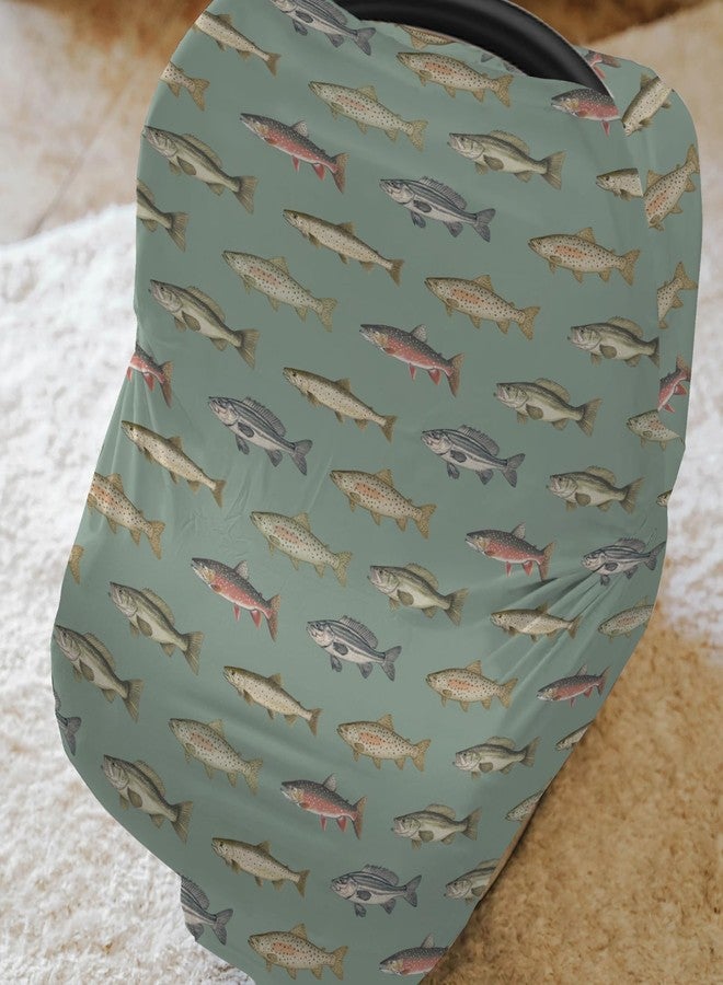ZoUbqchY Lake Fishing Car Seat Cover for Baby Freshwater Fishes Stretchy 5-in-1 Covers Adjustable Infant Carseat Canopy Cover Fishing Lover Gift Breathable Nursing Cover-Up - Image 2